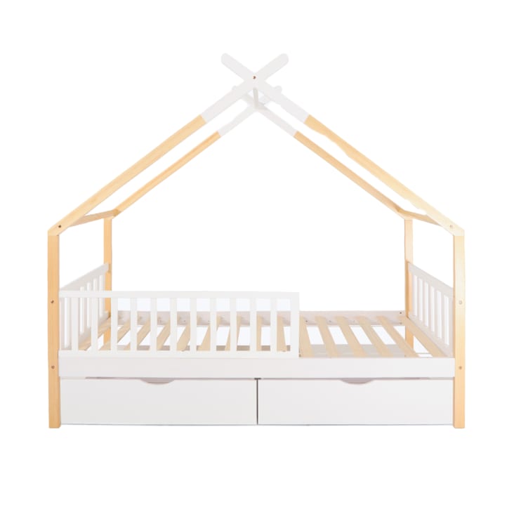 Lit Cabane Enfant 140x190cm Avec Barriere Et Serrure,Lit