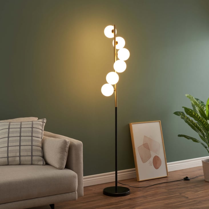 Homemania Pendelleuchte Mit 3 Fassungen – Metall & Glas, Gold & Schwarz, 44x44x34 Cm, Für E27 Leuchtmittel Bis 40 W (nicht Inklusive)