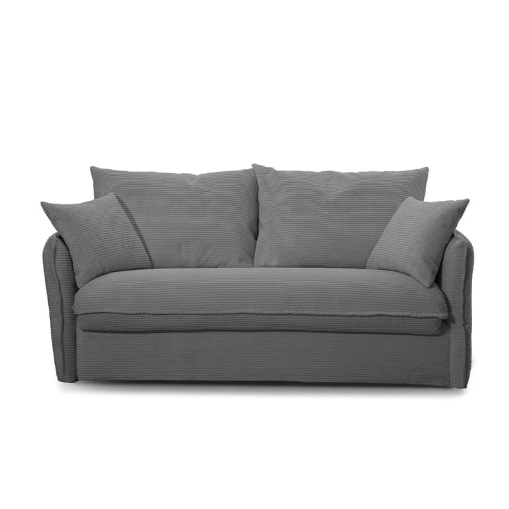 Canapé convertible 3 places en tissu velours côtelé gris anthracite