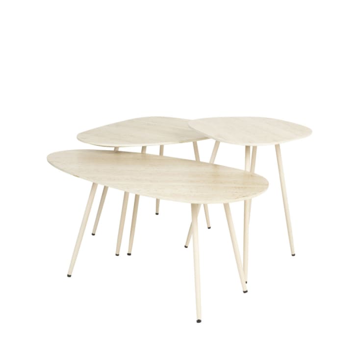 Lot de 3 tables basses organiques gigognes effet travertin - Beige