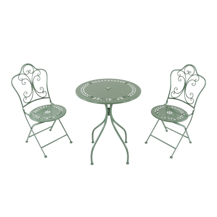Bistroset mit 2 Stühlen aus metall, pastellgrün Marilou Maisons du Monde