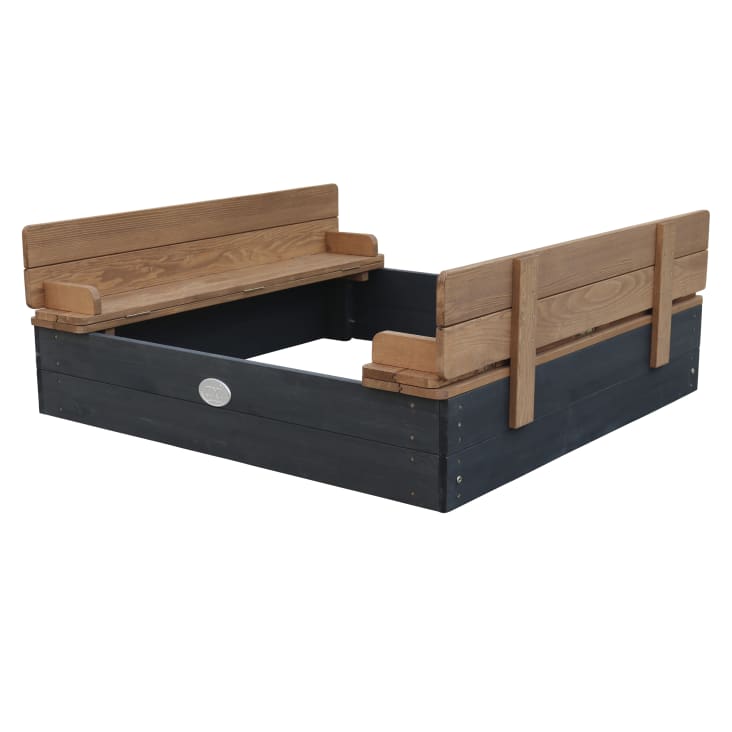Sabbiera In Legno Di Cedro Con 2 Panchine E Coperchio - 125x118x42.5 Cm, Per Giardino, Fodera Inclusa, Regalo Per Bambini Dai 18 Mesi