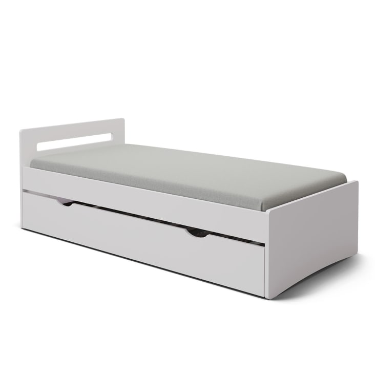 Pack lit gigogne avec matelas bois massif blanc 80x200 cm Leo Maisons du Monde