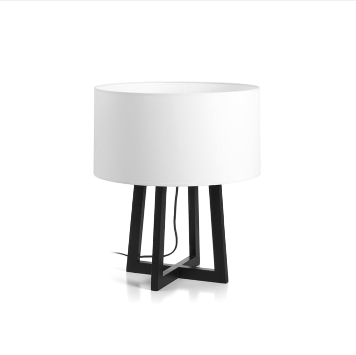 Lampe à poser en bois noir, abatjour blanc H 45cm Kara Maisons du