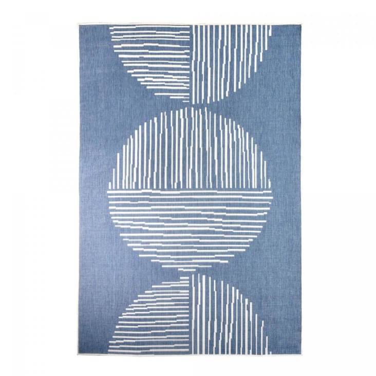 Alfombra de terraza exterior kilim reversible azul y crema 160x230 Ex1