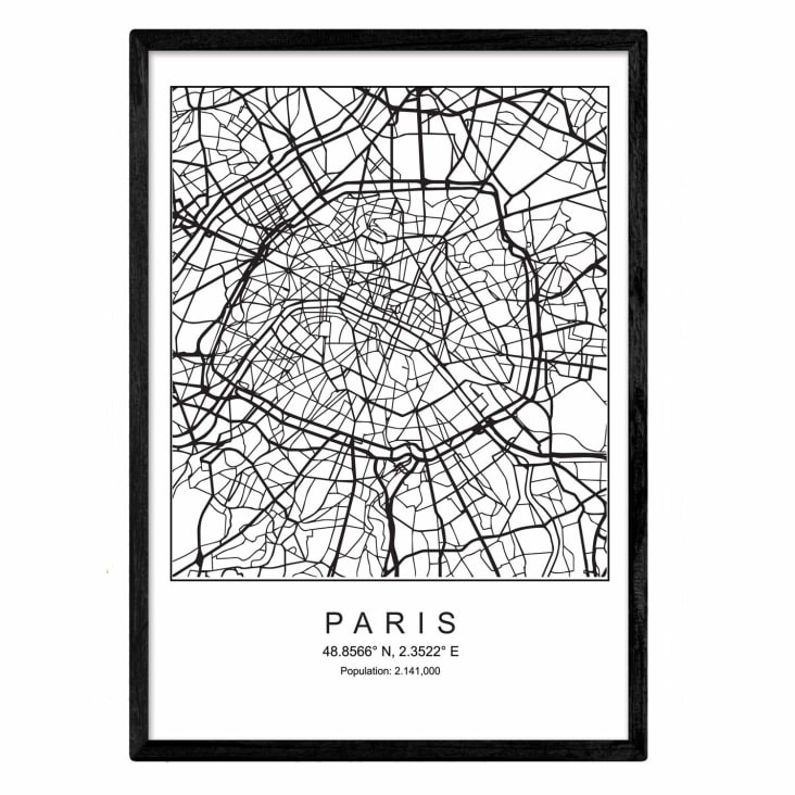 Cuadro, impresión en papel, marco negro, a3 Mapa paris Maisons du Monde