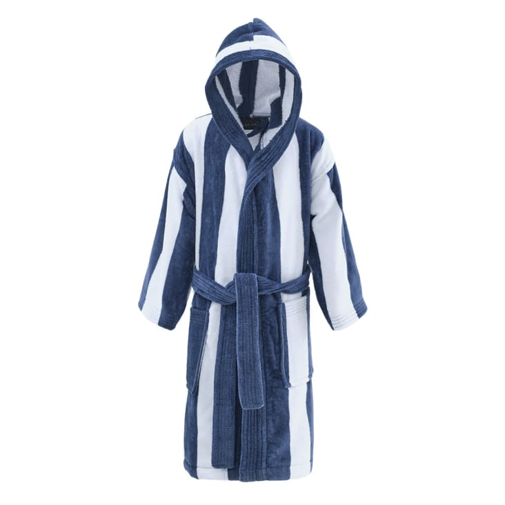 Peignoir enfant a capuche raye velours indigo 12 14 ans