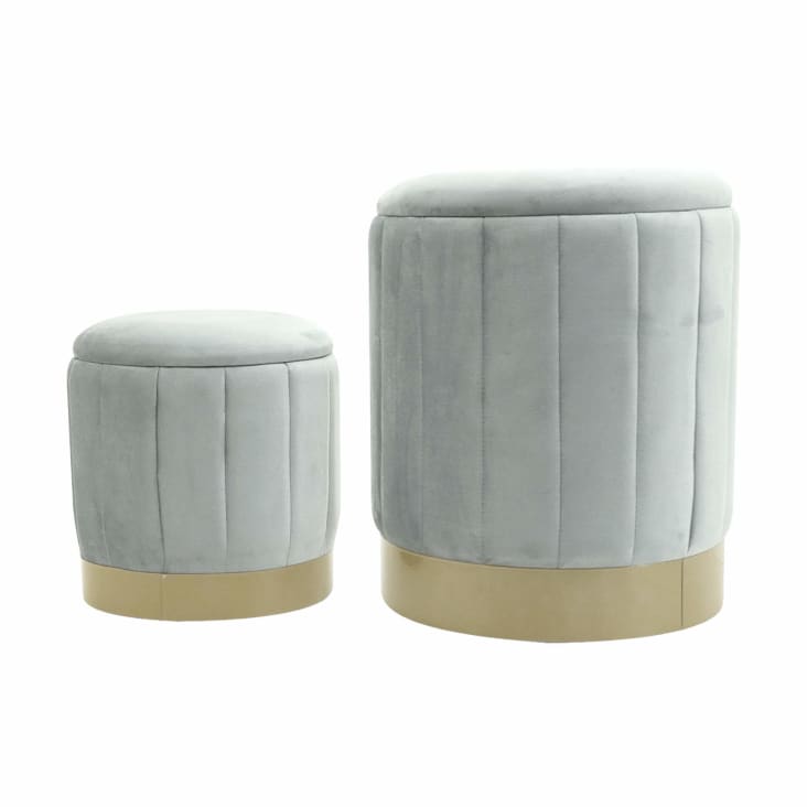 Lot De 2 Poufs Rangement Gigognes En Velours - Crème - Rembourrés, Avec Couvercle - Pour Salon, Chambre, Coiffeuse