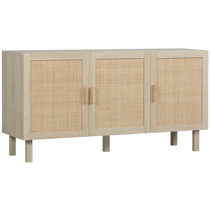 Buffet 3 portes style bohème chic cannage en rotin aspect bois clair ...