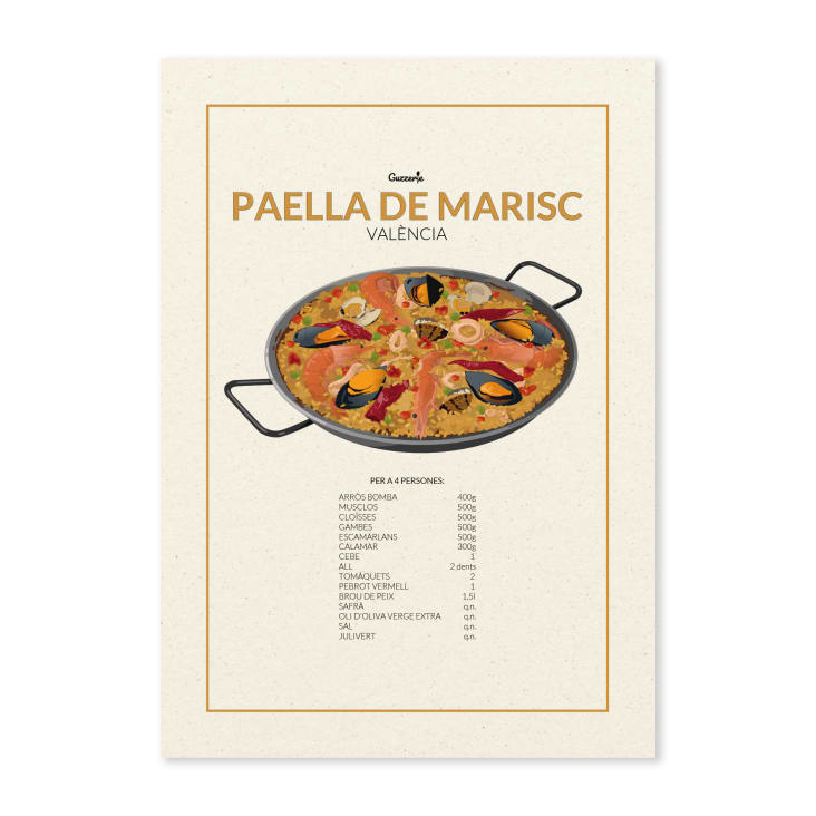 Poster Guzzerie Carta Riciclata Paella De Marisc 13x18cm Piatti
