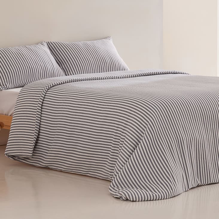 Housse de couette coton jacquard fines rayures bleu marine 220x220 cm