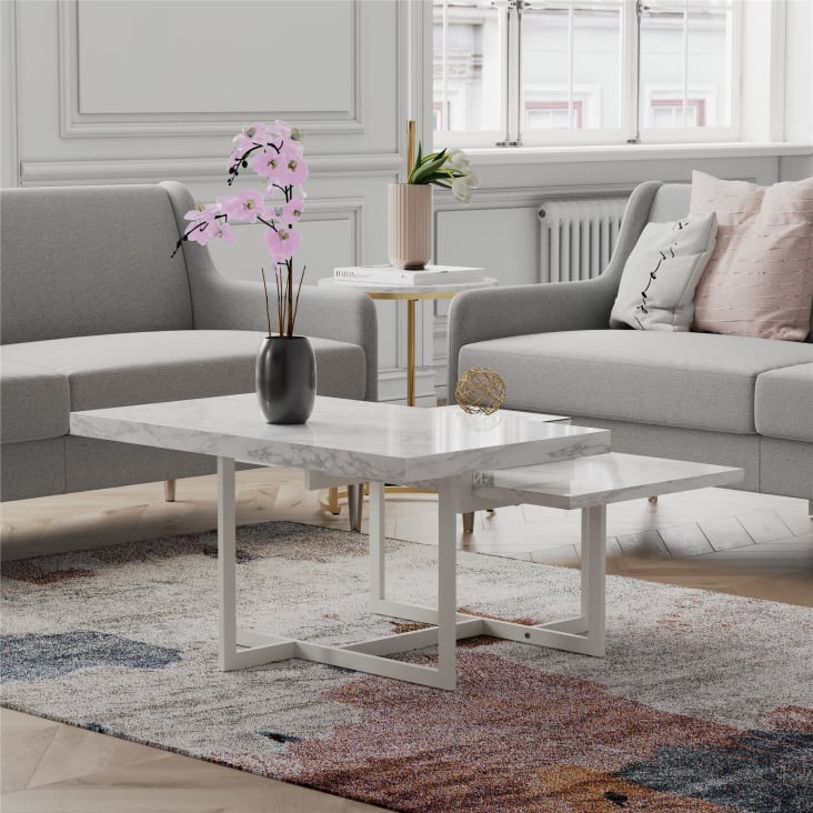 Tavolino Effetto Marmo Bianco E Oro - Gambe In Metallo, Diametro 40 Cm, Altezza 51 Cm