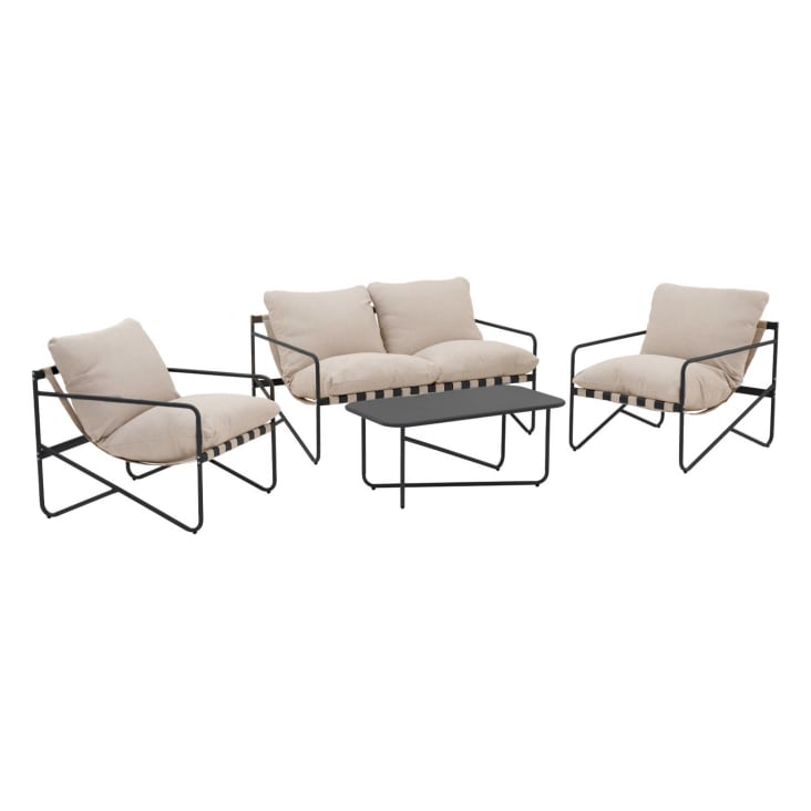 Gartenmöbel für 4 Personen mit Metalltisch, Anthrazit Alcamo Maisons