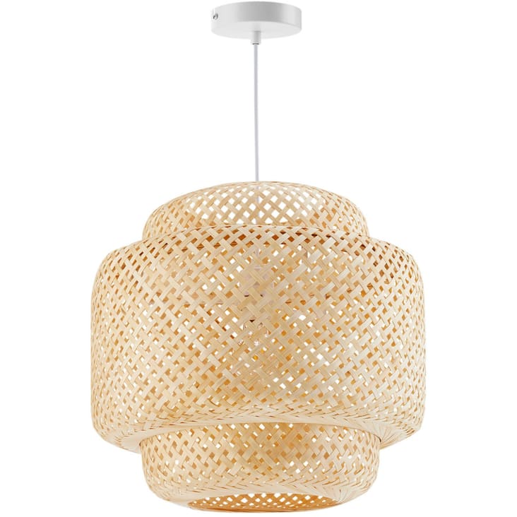 Lot De 2 Lampes Suspendues En Bambou Fait Main - Abat-jour 35x35cm Beige - Nécessite Assemblage