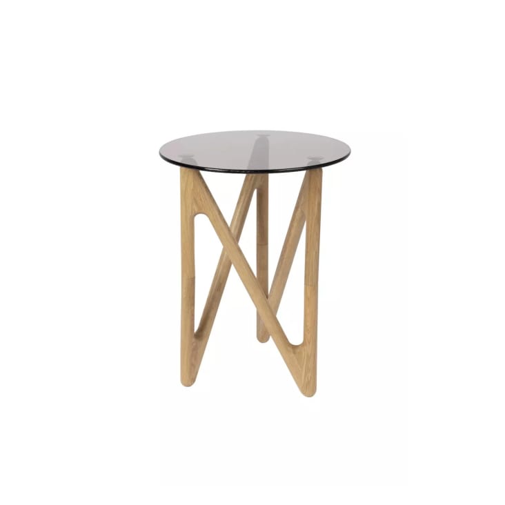 Table D Appoint Ronde En Bois Clair Avec Plateau En Verre Fum Naia