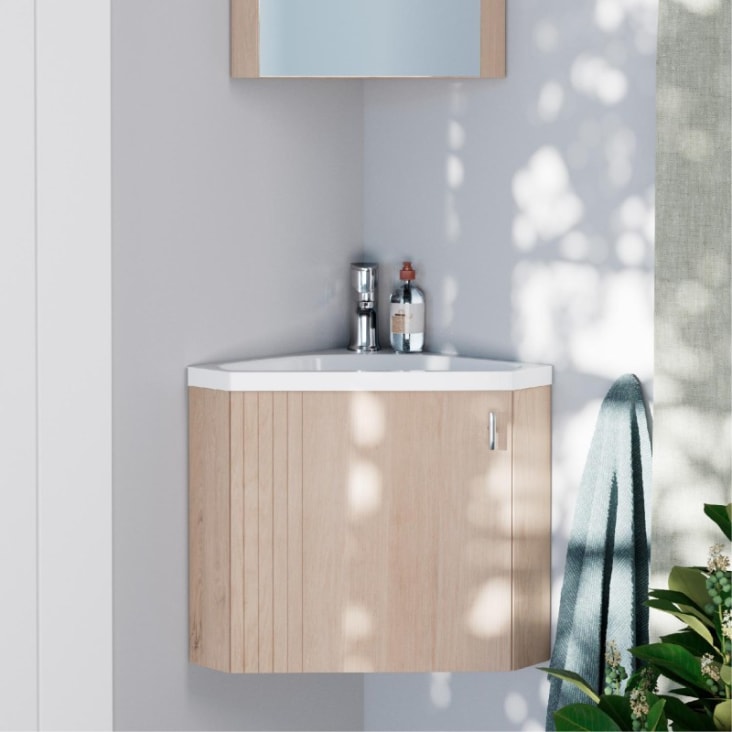 Meuble Lave-Mains D'Angle Suspendu Gris Mat 56 Cm Avec Vasque Inclus - MANODO - 11