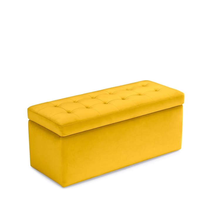 Panca contenitore trapuntata in tessuto tramato giallo ocra 110x50 cm