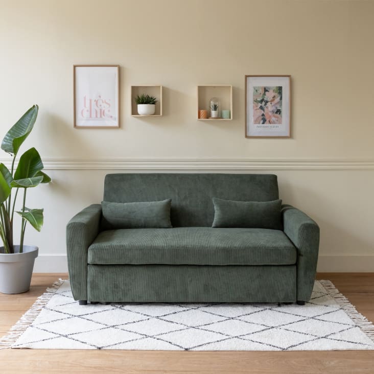 Divano Letto Jasper In Velluto Verde - 3 Posti, Click-Clac, Gambe Cromo, 196x98x91 Cm - Foto 8