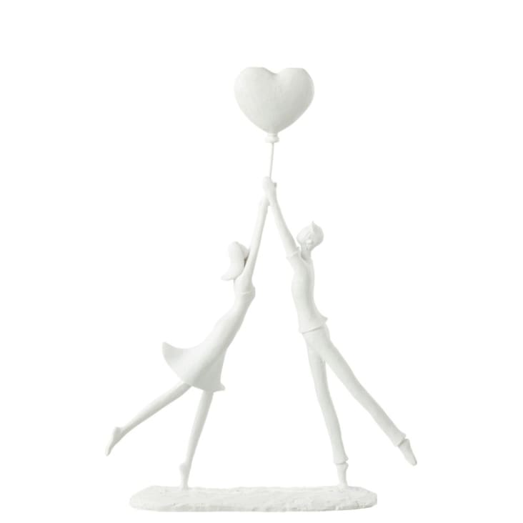 Sculpture Couple De Cœurs En Céramique Blanche 28 Cm - Symbole D’Amour Élégant - Statuette Moderne Romantique - Idéal Cadeau Saint-Valentin Ou Mariage
