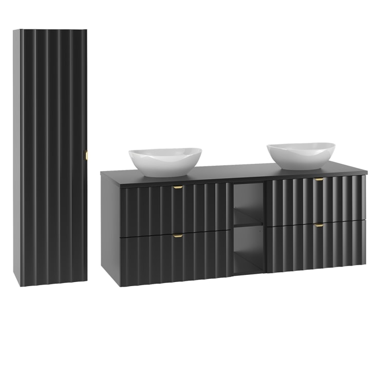 Set Mobili Bagno Libato Jokey - Lavabo Doppio Con Specchio Luminoso E