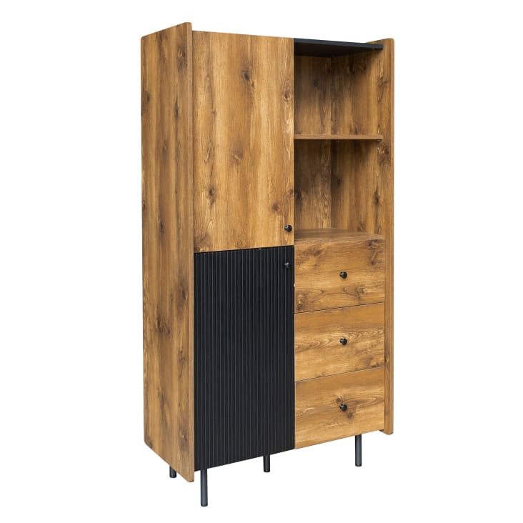 KUAKE Sideboard 160cm Mit 3 Schubladen & 2 Türen - Modernes Wohnmöbel In Schwarz/Holz