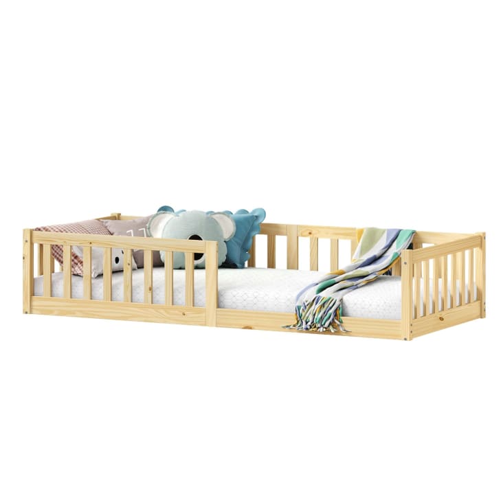 Zepneiy Lit Enfant Avec Forme De Toit, Lit Cabane Enfants 90x200 Avec Design Balustrade, Lit Simple Extensible Blanc En Bois Massif Naturel Pur(sans Matelas