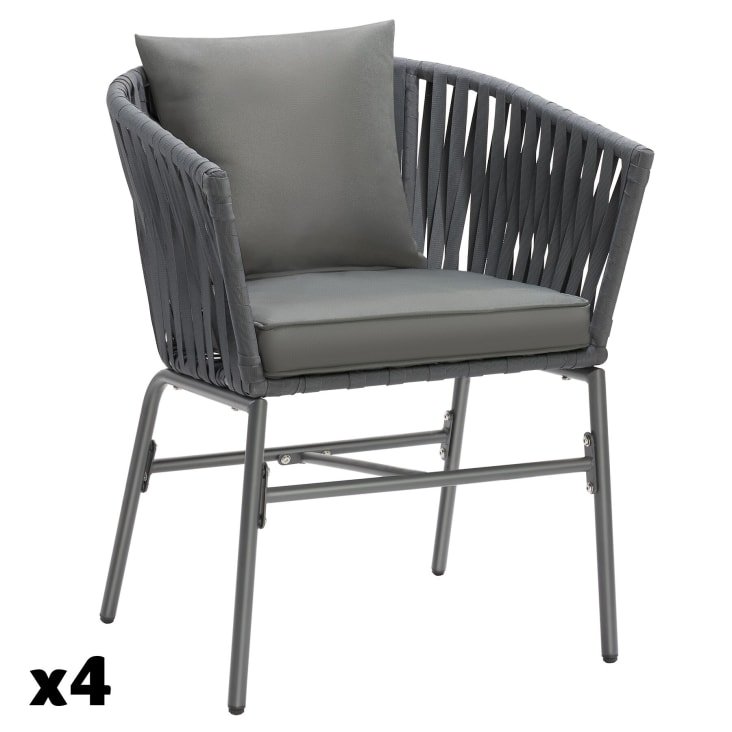 Set 2 Sedie Da Giardino Mendler HWC-O12, In Alluminio Intrecciato Corda Rope, Grigio Chiaro, Con Cuscini Imbottiti Sfoderabili, Portata 120kg, UV 30+