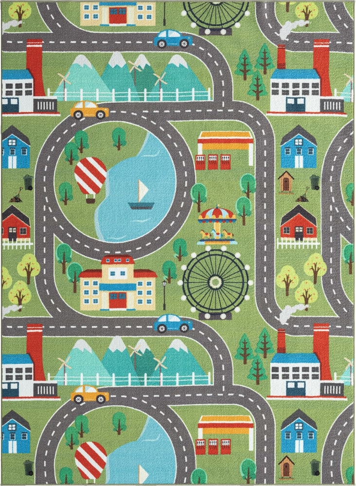 Tappeto Campo Da Calcio Verde E Blu 140x180 Cm Per Bambini - Morbido, Antiscivolo, Lavabile, Tema Sport Per Cameretta