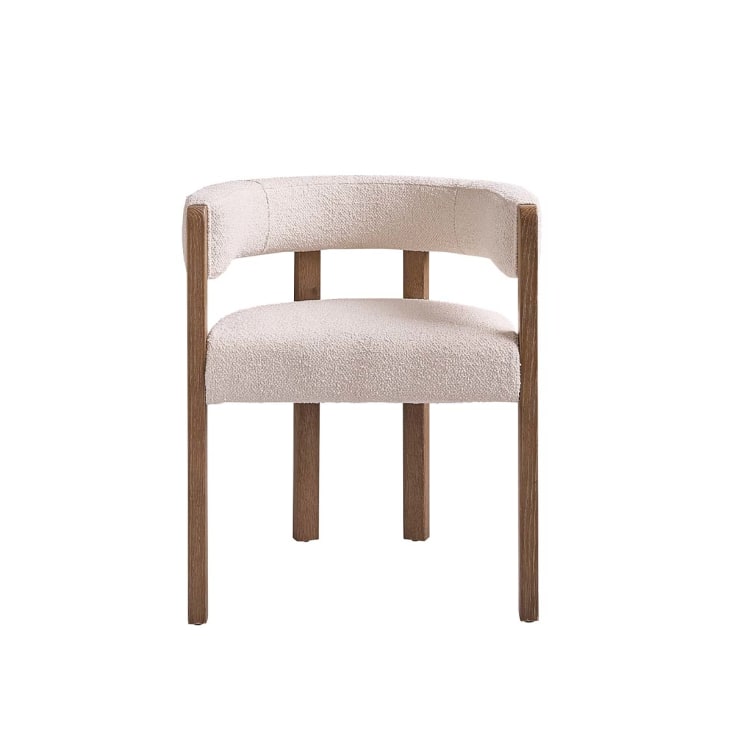 Chaise arrondie en chêne massif et tissu bouclette Cléa | Maisons du Monde