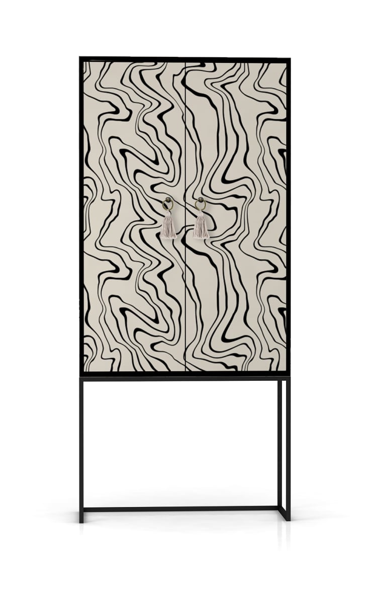 Credenza Canto Alta | 2 Ante 8 Scomparti | Bianco Opaco E Nero Lucido | 95x151.5x36cm