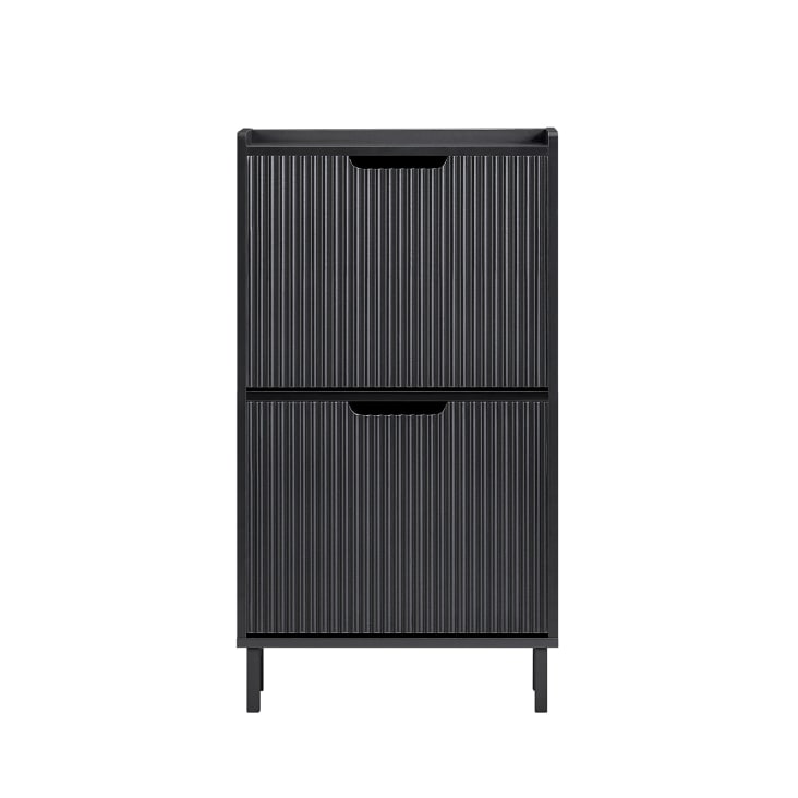 Meuble à Chaussures HOMCOM 2 Tiroirs 2 Portes Abattantes - 80x30x91.5cm, Noir, Étagère Réglable