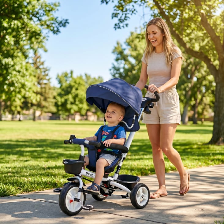Tricycle Bébé évolutif 6 En 1 – Draisienne, Poussette, Vélo – 10 Mois à 5 Ans, Jusqu’à 25 Kg – Siège Réversible, Pare-soleil, Pédales