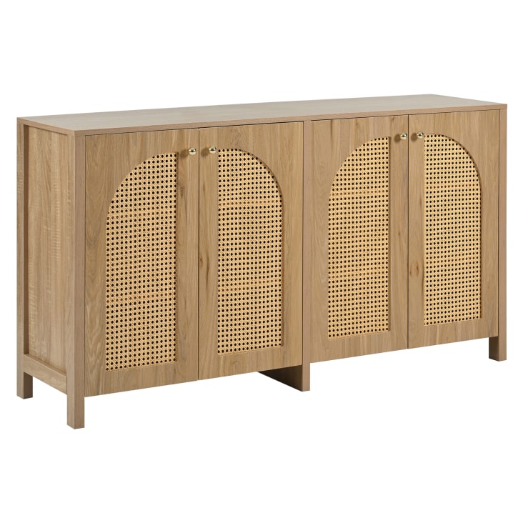 Hallowood Furniture Newquay Piccola Credenza Effetto Quercia Con Ante In Rattan - Mobiletto In MDF Per Camera Da Letto, Corridoio, Cucina, Soggiorno, Dimensioni H82xL80xP40 Cm - 3