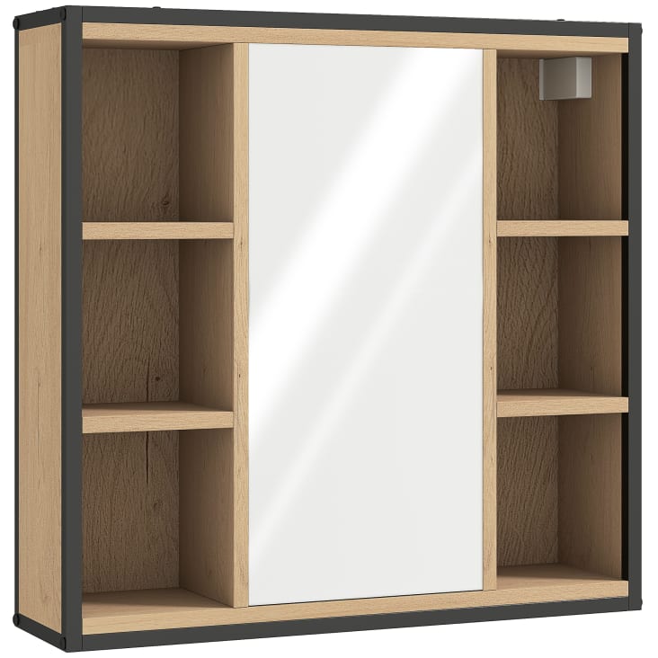 Armoire Salle De Bain Avec Miroir HOMCOM - 60x20x60cm, Bois Naturel - 3 étagères + 2 Portes - Montage Mural