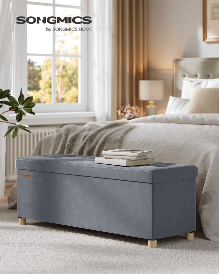 Pouf De Rangement Pliable 40x25x25cm - Banc Tabouret Avec Storage, Idéal Salon/chambre/couloir