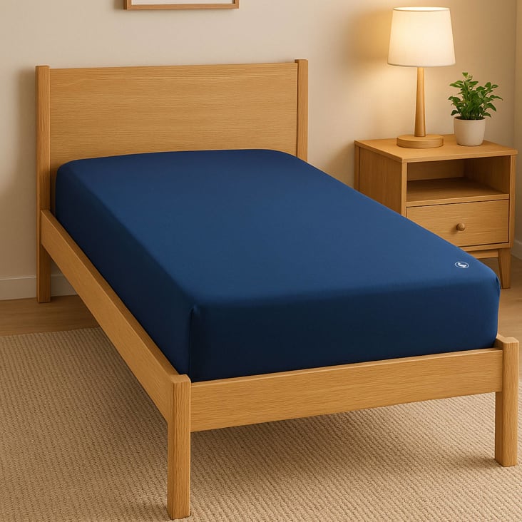 Juego de sábanas 100% algodòn color azul 90x200x30cm | Maisons du Monde