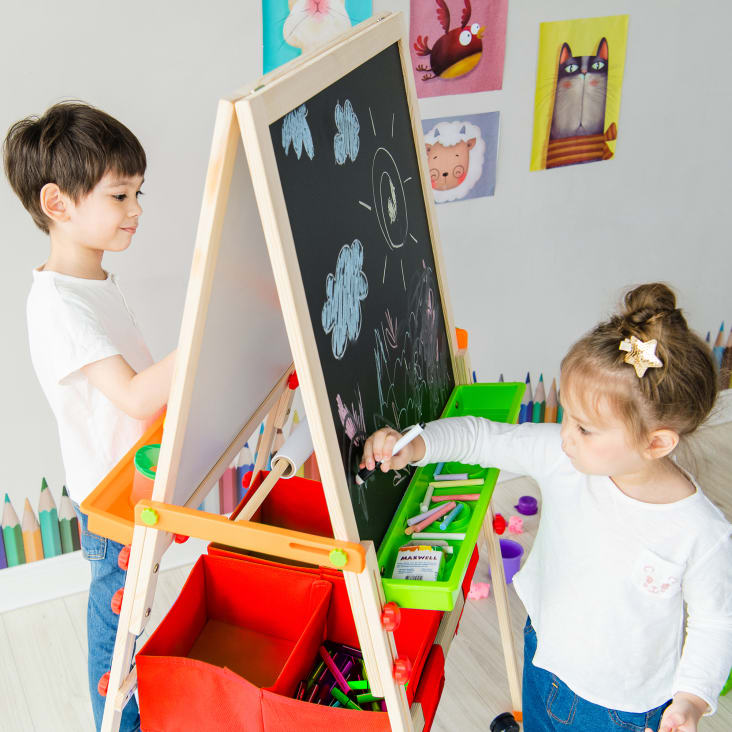 Veluoess - Cavalletto Artistico Regolabile Per Bambini Con Lavagna Bianca E Lavagna Nera, Rotolo Di Carta E Accessori, 4 In 1