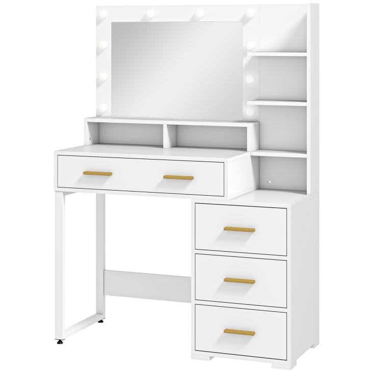 Tavolo Da Trucco In Legno Con Specchio E Cassetto Bianco E Rovere Homcom M22124501