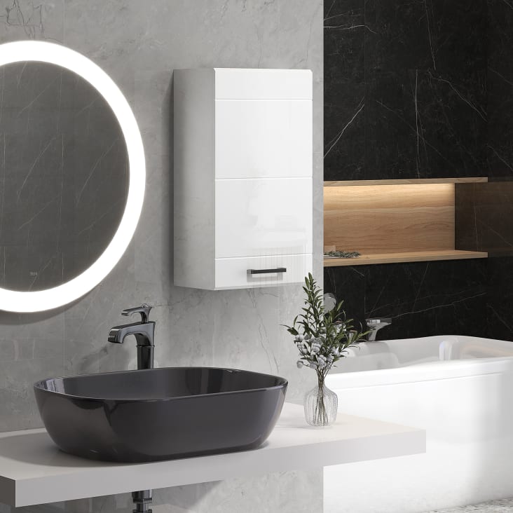 Armoire Murale Higsose 60x31x70 Cm - Blanc Brillant, Rangement Salle De Bain