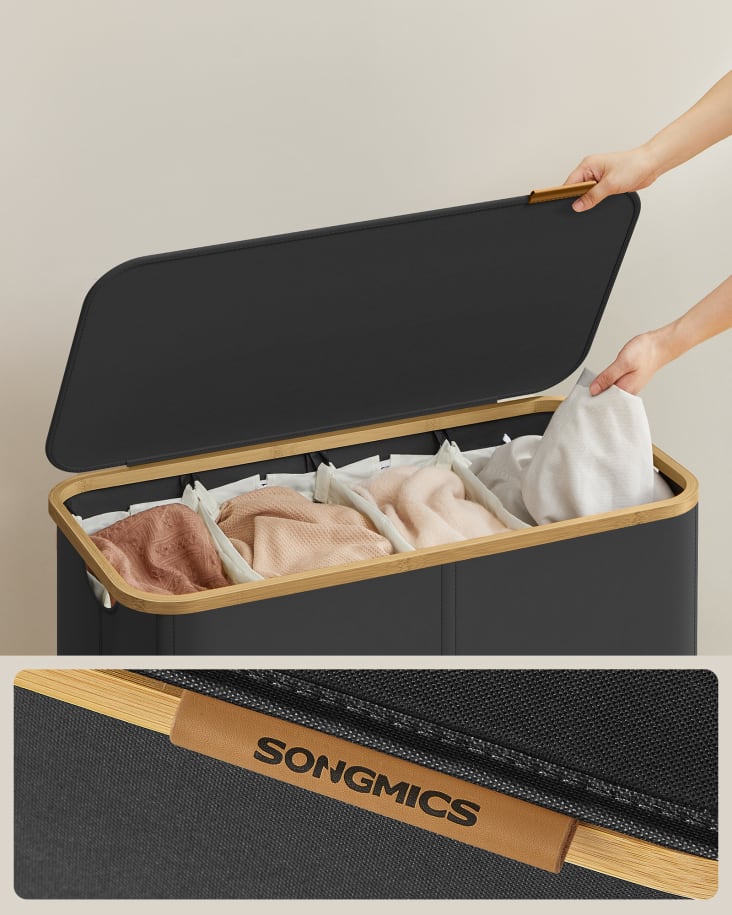 Panier à Linge Pliable 52L Avec Roues - Tissu Oxford Imperméable, Gris - 39x18.5x58 Cm
