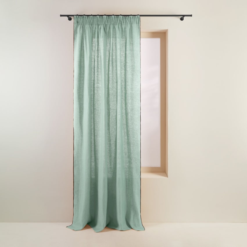Tenda In Lino Con Occhielli Madura Carlina 144x280 Cm - Colore Verde, Aspetto Naturale, Lavabile A 40°