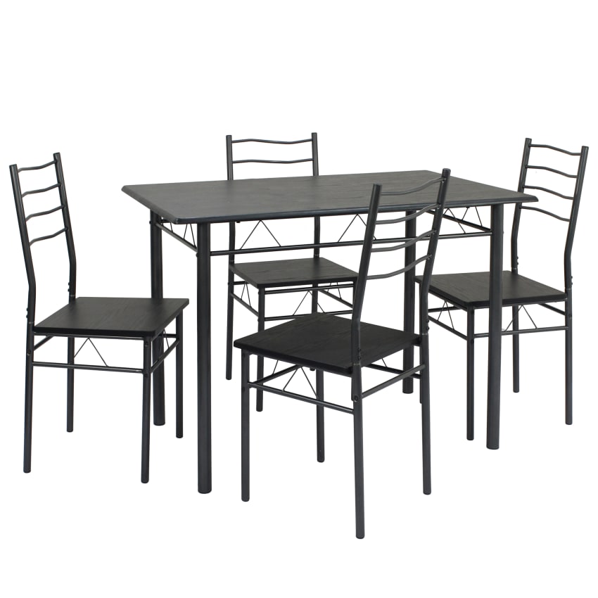 Ensemble Table Et 4 Chaises Hexagonale - Plateau Marbre, Piètement Métal - Chaises Velours Noir - 5 Pièces - 4