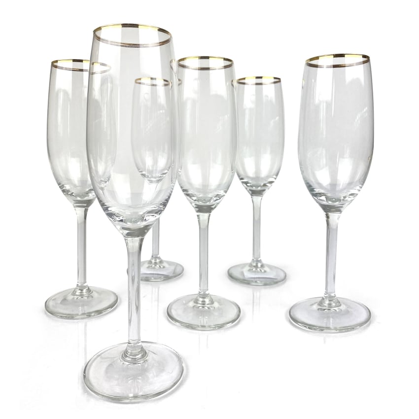 Lot De 6 Flûtes à Champagne Vintage Transparent Et Vert - 7oz - Occasion