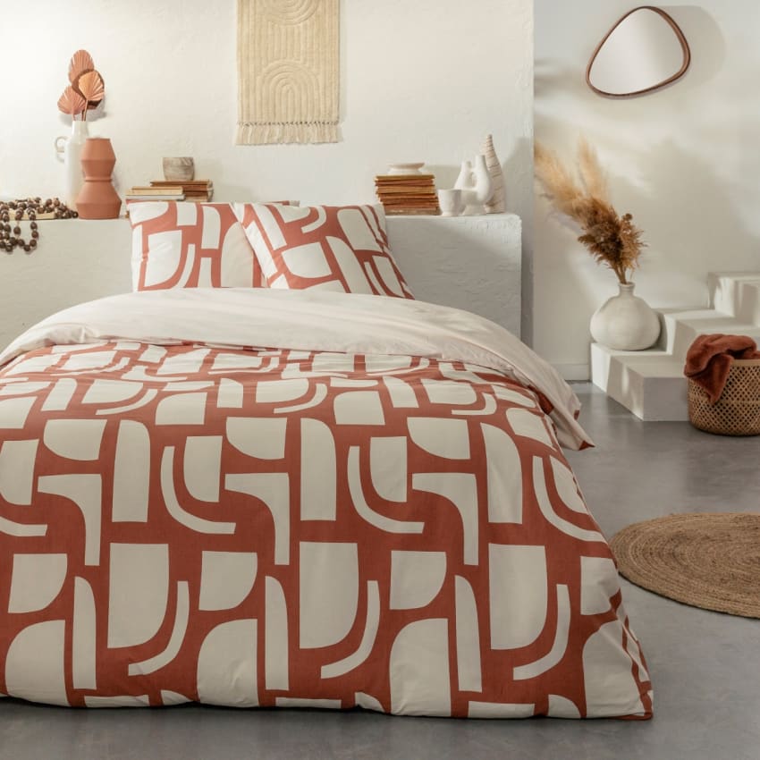 Parure De Lit 220x240 Cm Rayures Orange - Housse De Couette + 2 Taies 65x65 Cm - Microfibre Douce, Fermeture Zippée