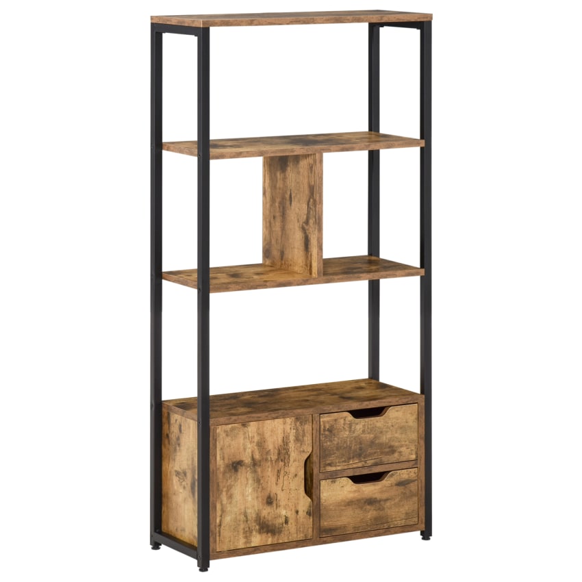 Libreria A 3 Ripiani Con Cassetto | Scaffale In Legno E Metallo, Stile Industriale, Marrone Rustico, Autoportante Per Soggiorno E Camera - 5