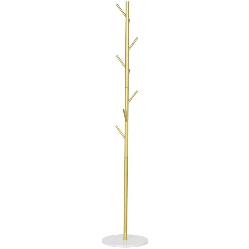 EZIVIEZ Appendiabiti Moderno In Metallo Dorato Con Base In Marmo Naturale - 8 Ganci - Regolabile In Altezza (168 Cm) - Per Ingresso E Corridoio - 6