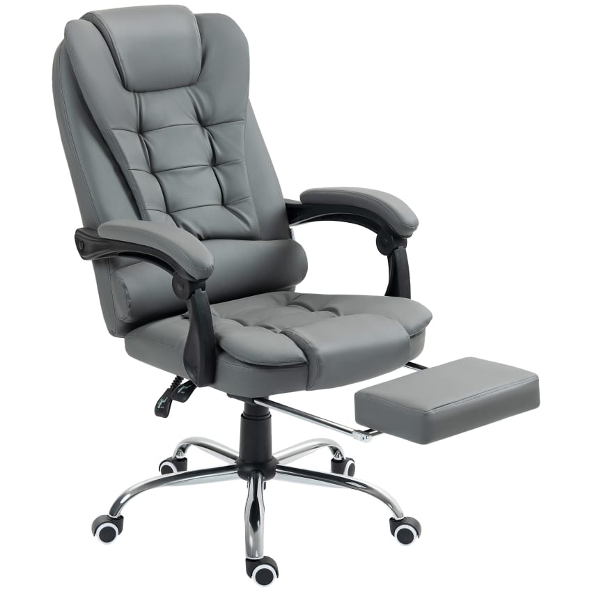 HOMCOM Sedia da Ufficio in pelle PU Bianca con 5 Ruote Girevoli, Imbottitura e Altezza Regolabile, 52.5x54x84-99cm