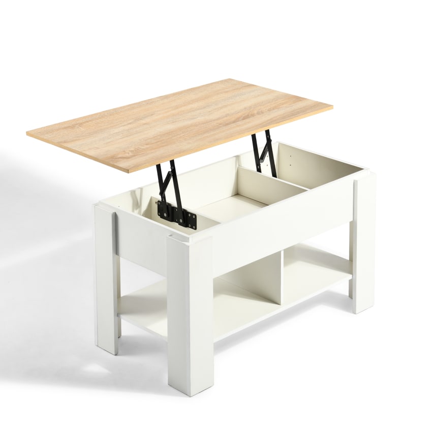 Table Basse Plateau Relevable Elea Avec Cofe Bois Blanc Et Gris Effet Béton | Rakuten