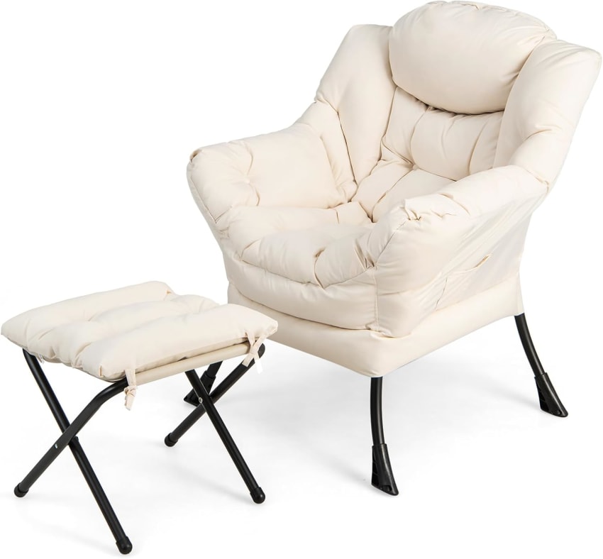 Repose-pieds, Repose-pieds Pliant, Repose-pieds Ottoman, Pied en X Pliable, Repose-pieds Multifonctionnel Moderne avec Coussin Doux pour Salon, Chambre à Coucher, Bureau, Repose-pieds en X,(Gris
