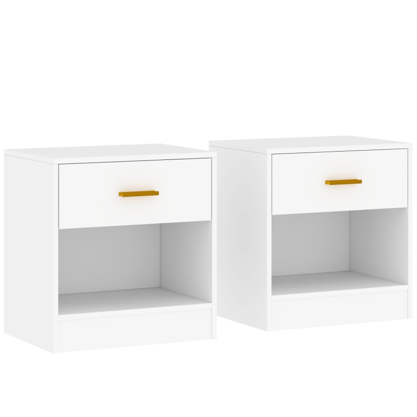 Comodino Moderno Con Stazione Di Ricarica (USB-C E Prese) E Luci LED - 2 Cassetti E Ripiano Aperto - Legno, Profilo Curvo